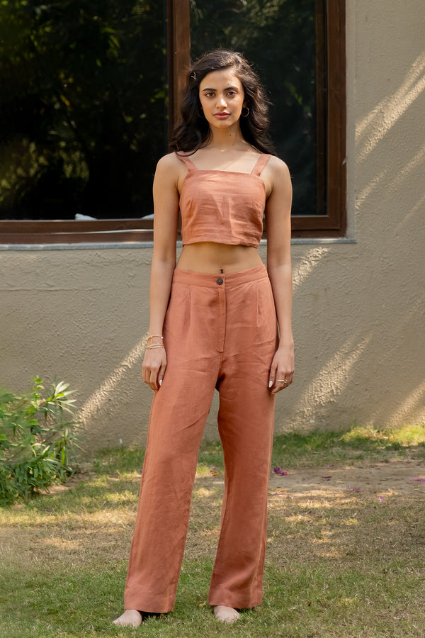 Sally Linen Top – Sand Brown