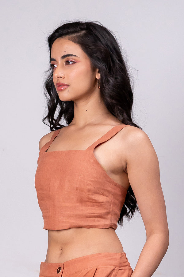 Sally Linen Top – Sand Brown