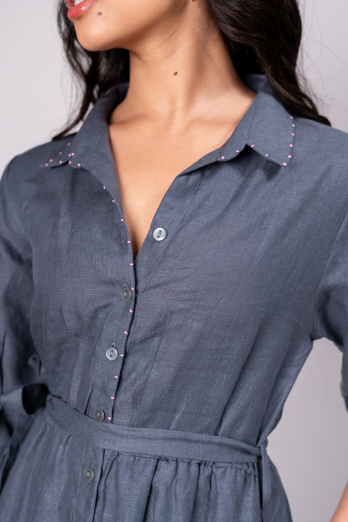 Sara kali Linen Dress with Pockets - Charcoal Grey