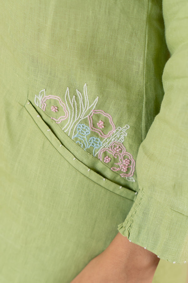 Selena-Linen-Welt-Pocket-dress-Algae-Green-