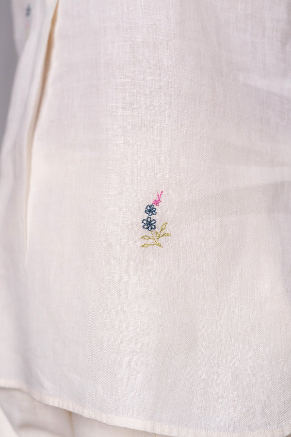 Stella Linen Half Placket Top - Off White