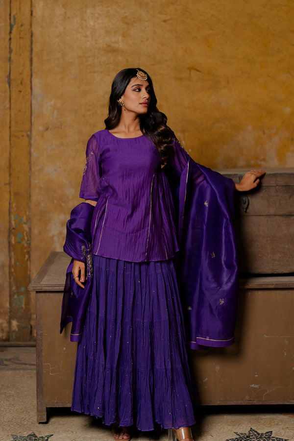 Suramya Multi-Tier cotton gather skirt - Purple