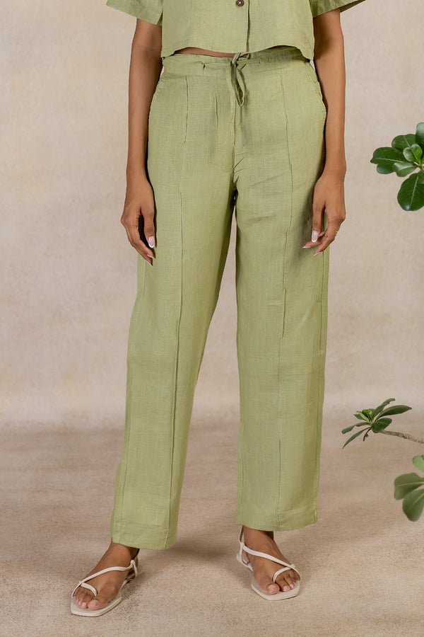 Linen Pin Tucks Pants  - Meadow Green
