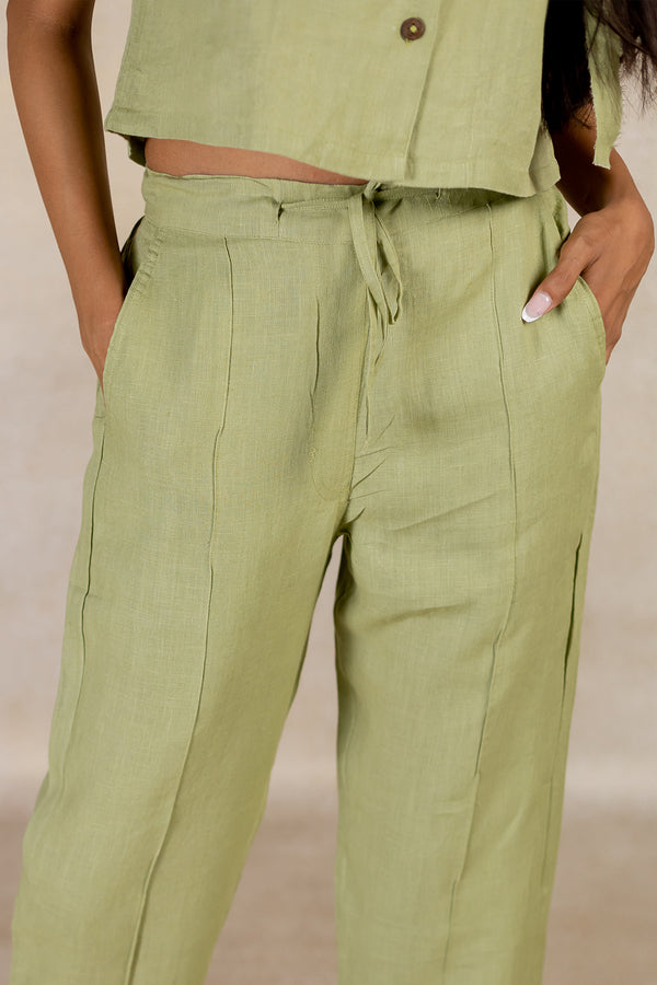 Linen Pin Tucks Pants  - Meadow Green