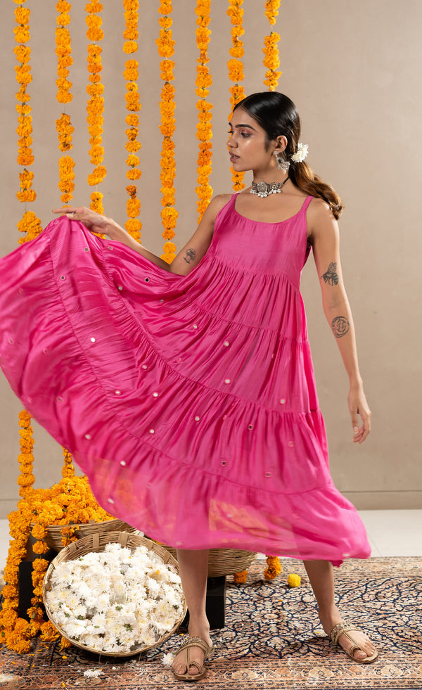 Tara-Mirror-Work-Tier-Dress-Pink-