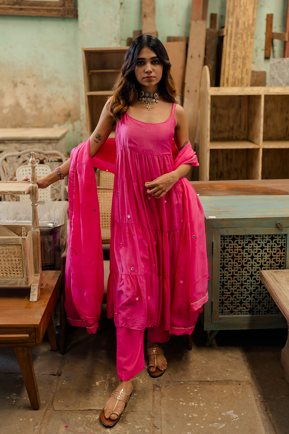 Tara Tier Dress With Pants- Pink