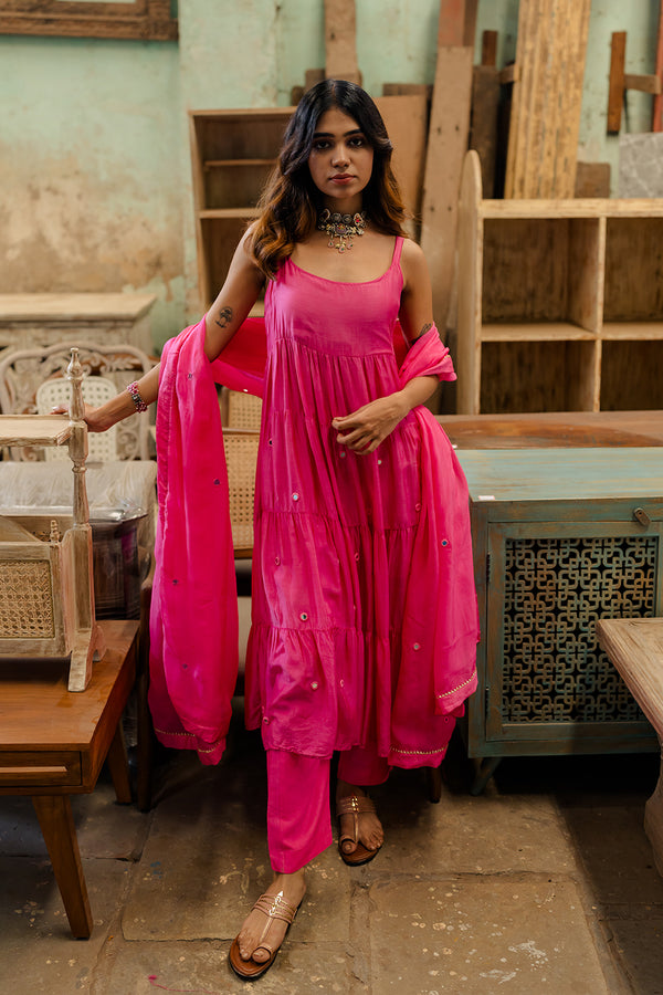 Tara Tier Dress With Pants- Pink