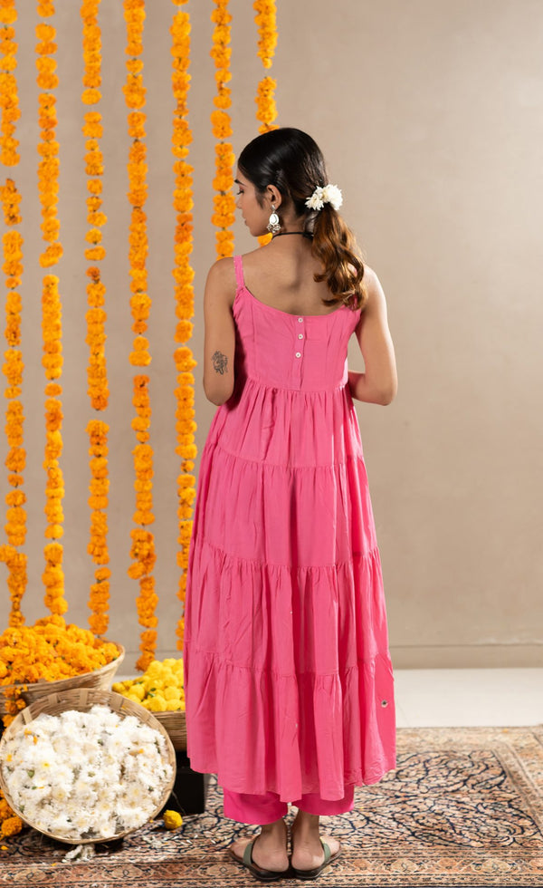 Tara Tier Dress With Pants- Pink