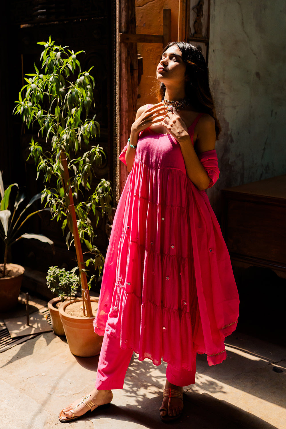 Tara Tier Dress With Pants- Pink