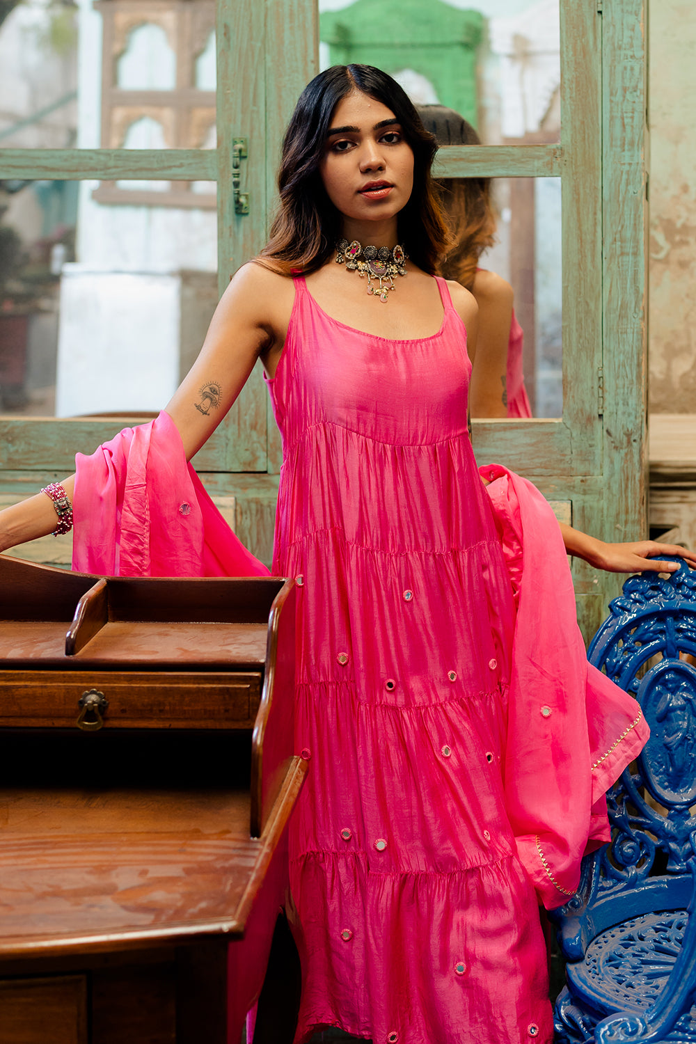 Tara Tier Dress With Pants- Pink