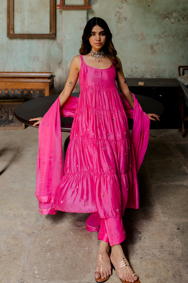 Tara Tier Dress With Pants- Pink