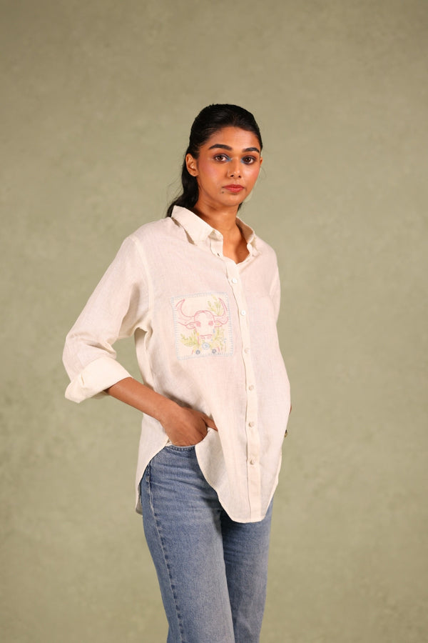 Taurus Pocket Linen Shirt - Off white