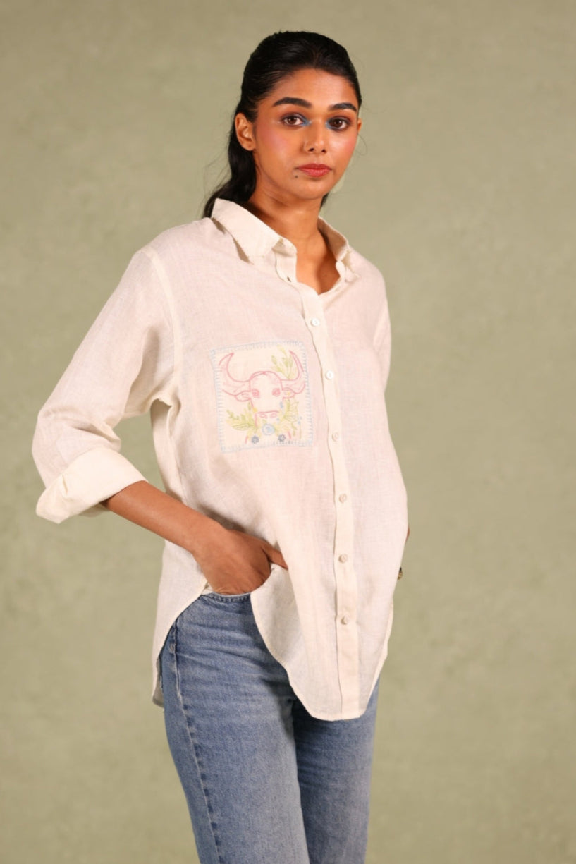 Taurus Pocket Linen Shirt - Off white