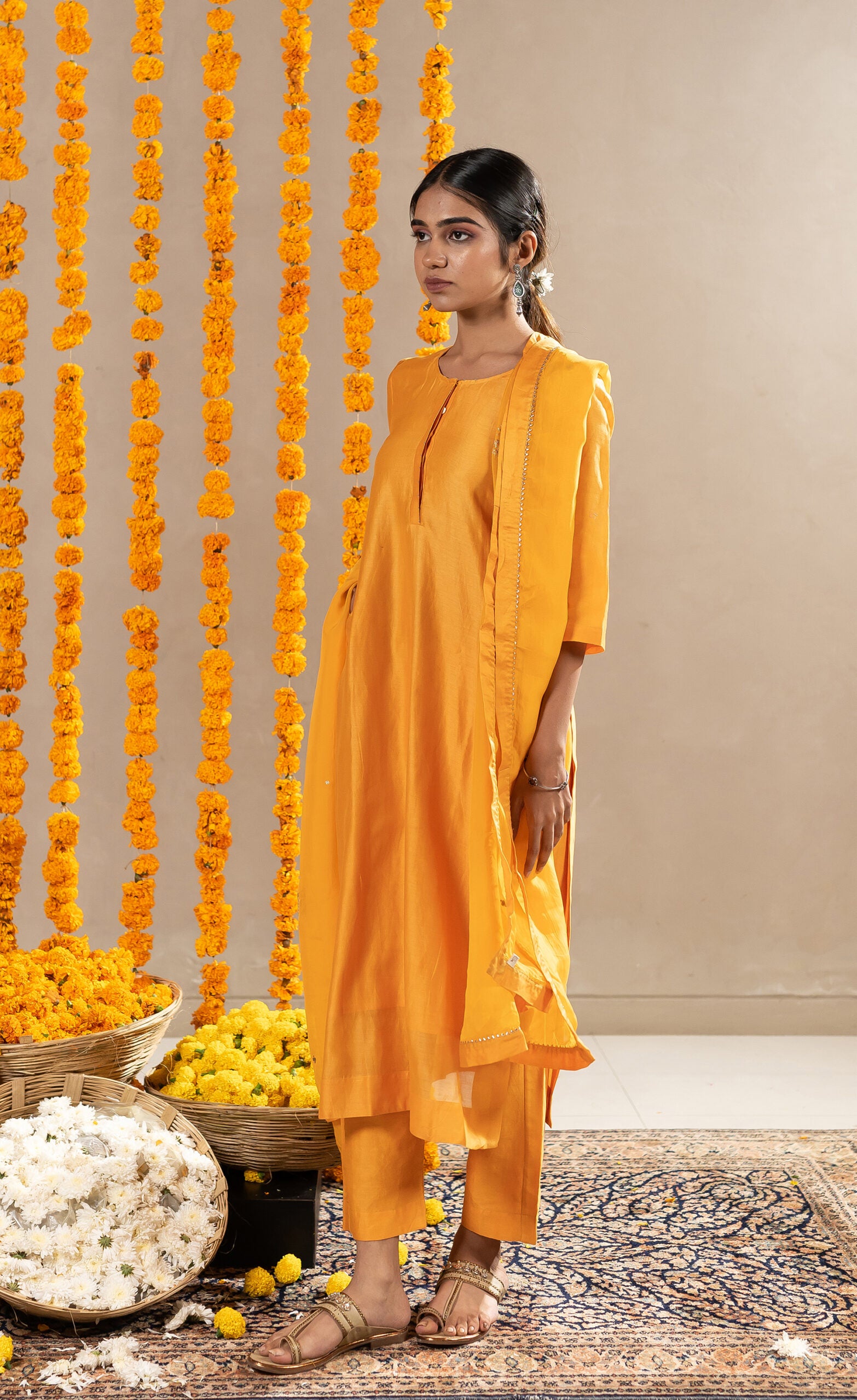 Vaani-Chanderi-Straight-Kurta-With-Pants-Mustard-Orange-