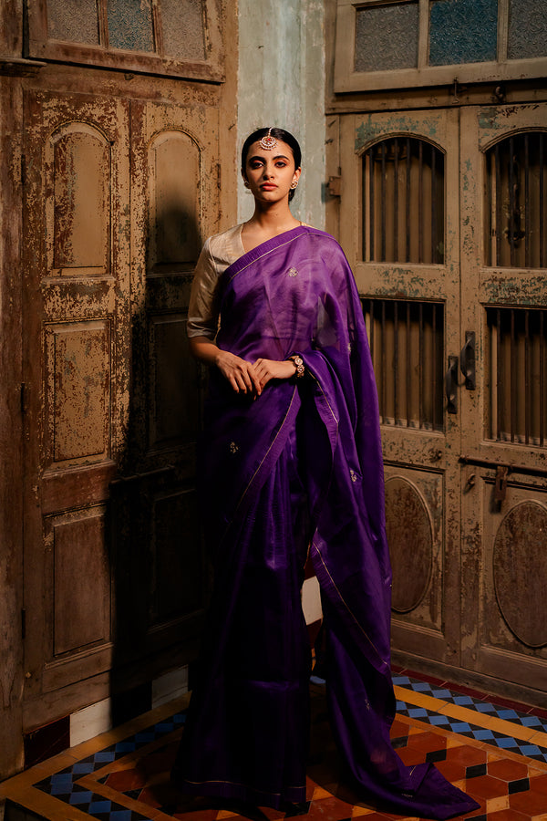 Vaijanti Silk Organza Saree - Purple