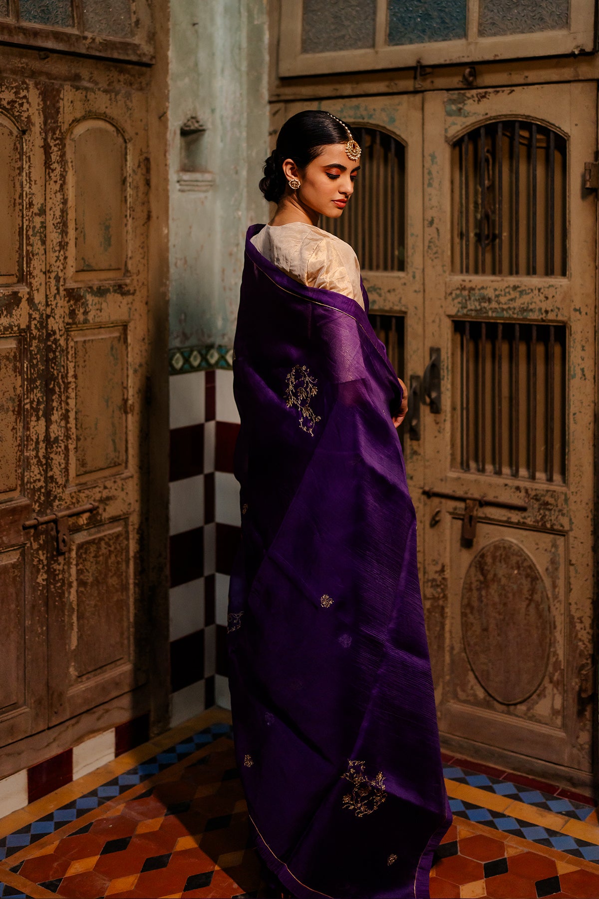 Vaijanti Silk Organza Saree - Purple