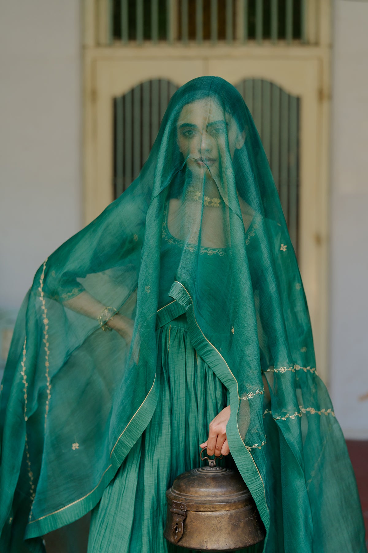 Vedica Silk Organza Dupatta - Green
