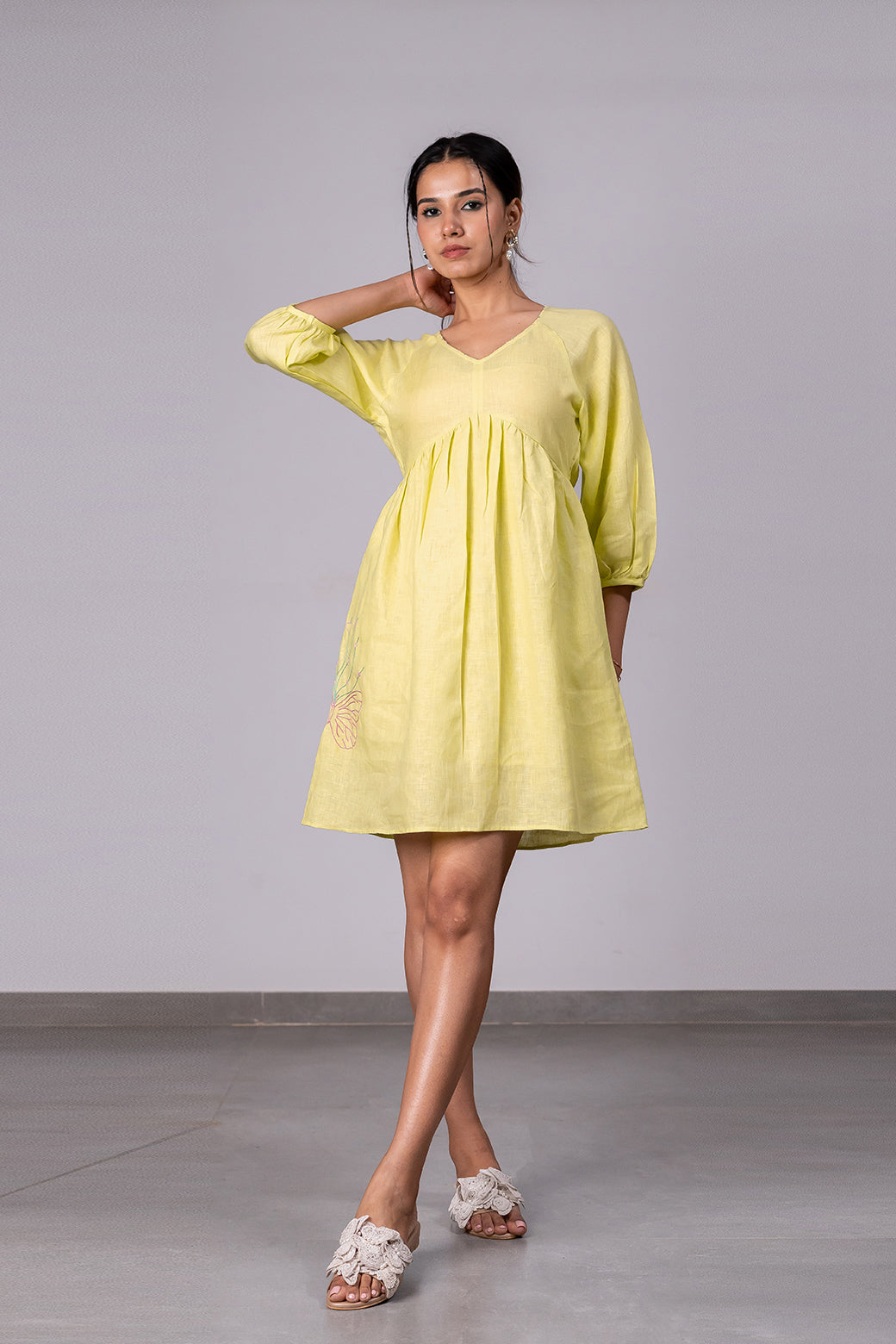 Veronica Linen Raglan Short Dress – Lime