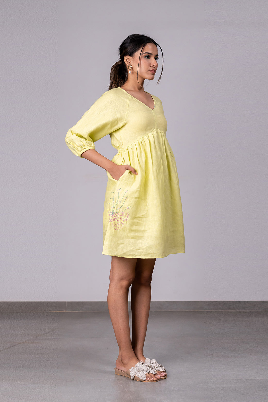 Veronica Linen Raglan Short Dress – Lime