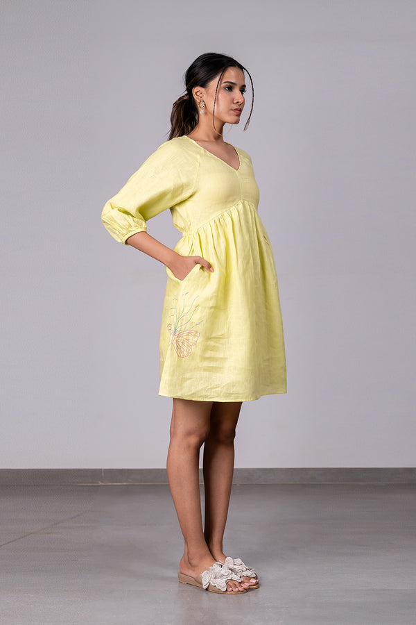 Veronica Linen Raglan Short Dress – Lime