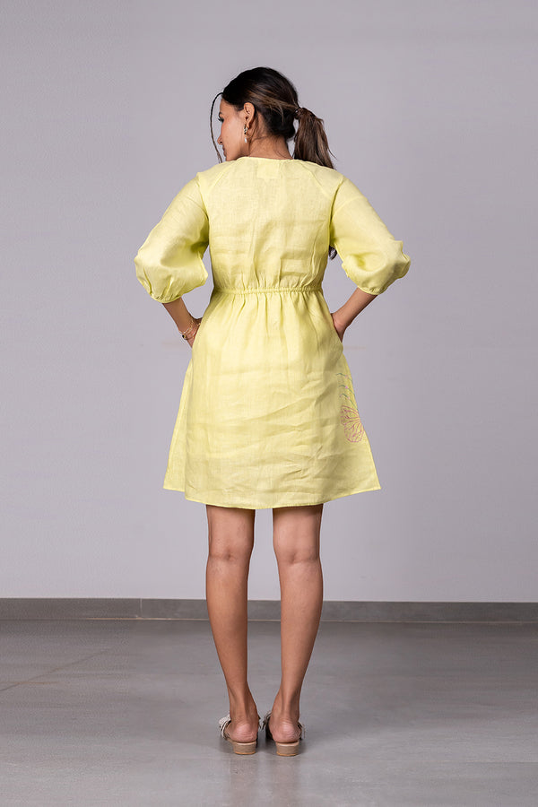Veronica Linen Raglan Short Dress – Lime