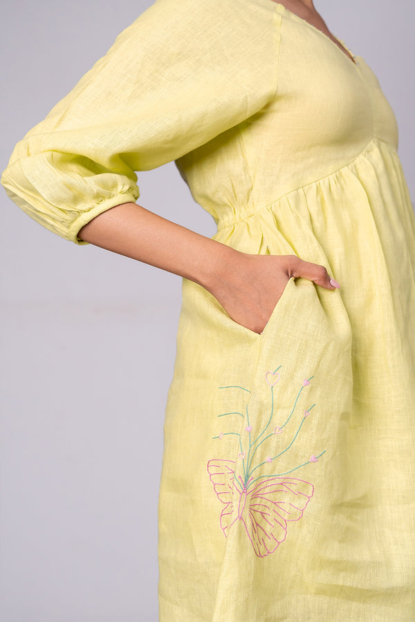 Veronica Linen Raglan Short Dress – Lime