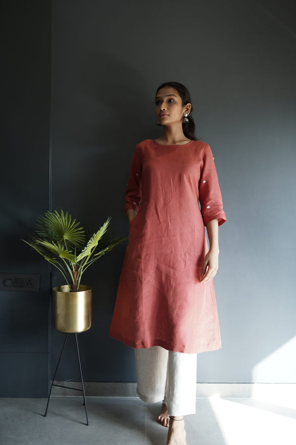 A-line Linen Kurta - Red