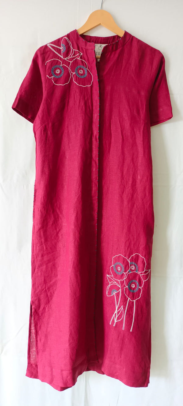Linen Demi Kurta with half sleeve - Red