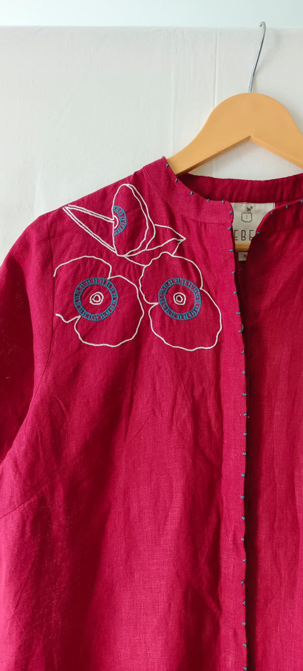 Linen Demi Kurta with half sleeve - Red