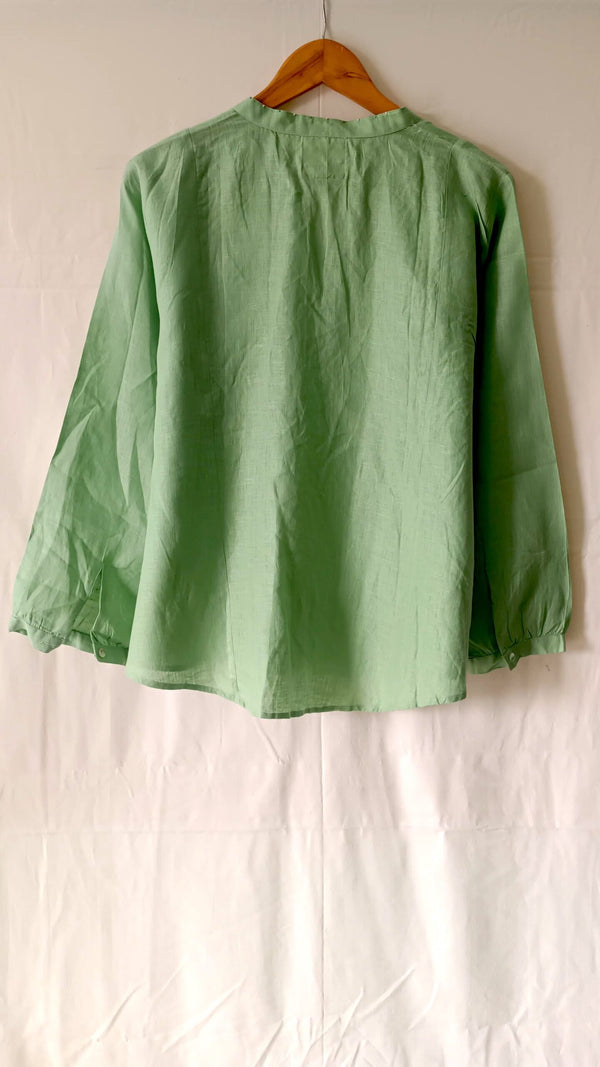 Linen Embroidered Panel Top - Pista