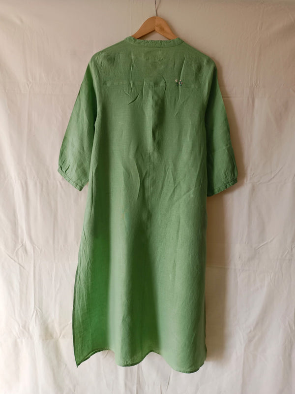 Demi Linen Buttoned Kurta - Pista