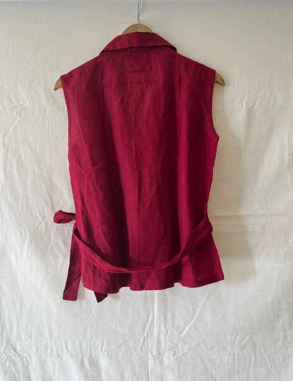 Linen Collared Knot Top - Red