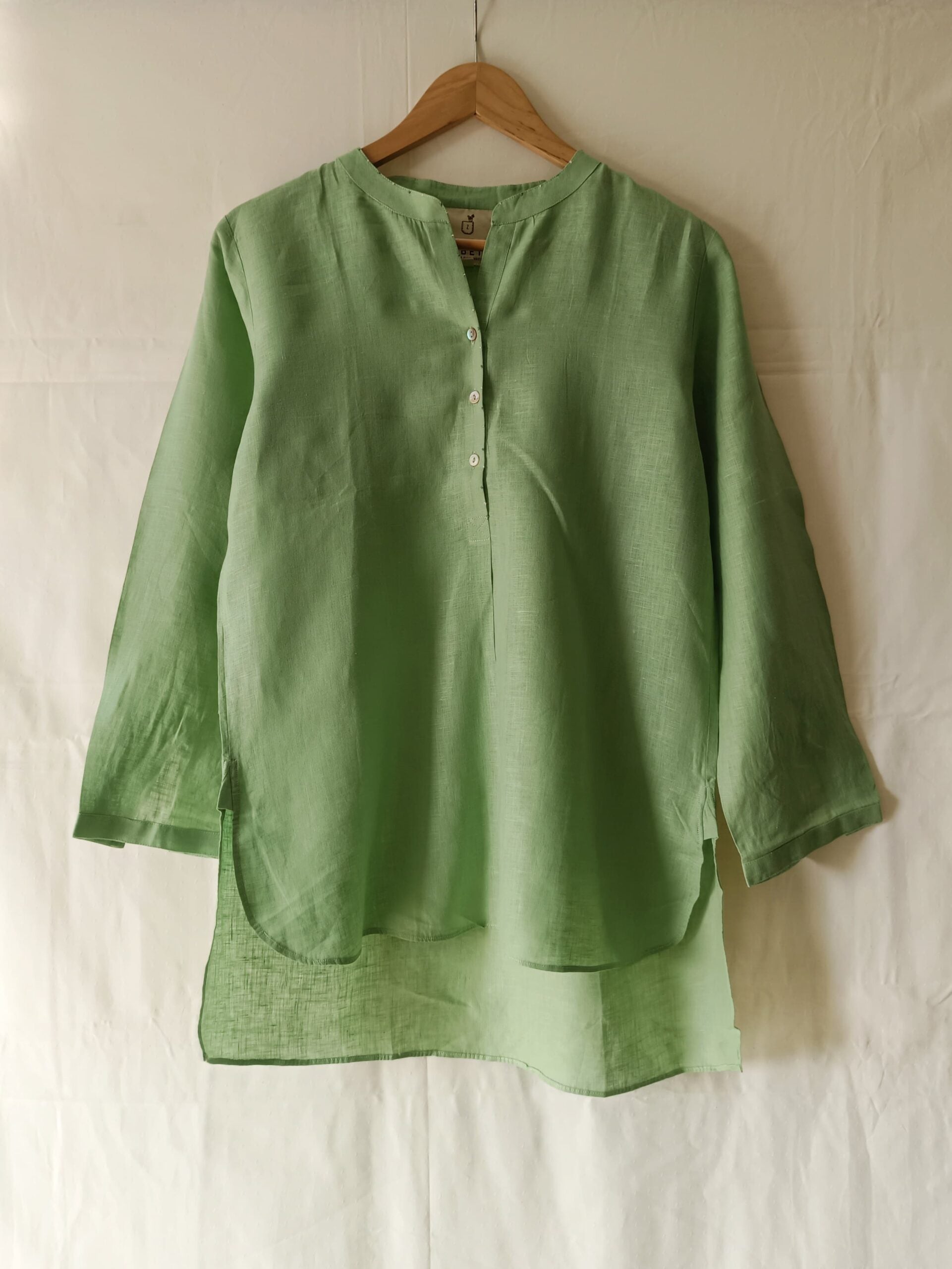 Stella Linen Half Placket Top - Pista