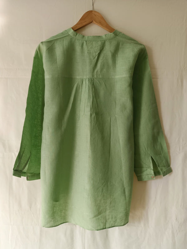 Stella Linen Half Placket Top - Pista