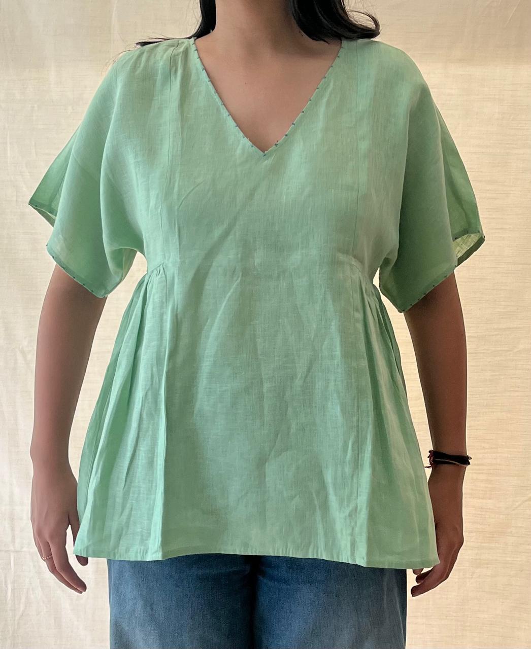 Cecilia Linen Side Gather Top - Pista