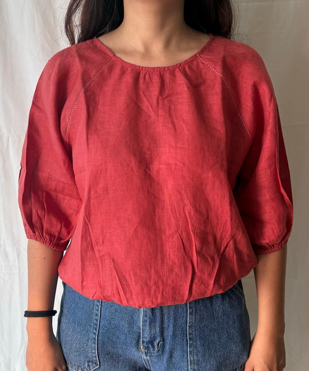 Linen Reglan Crop Top - Rust
