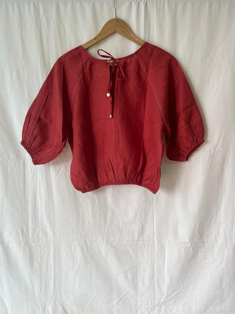 Linen Reglan Crop Top - Rust