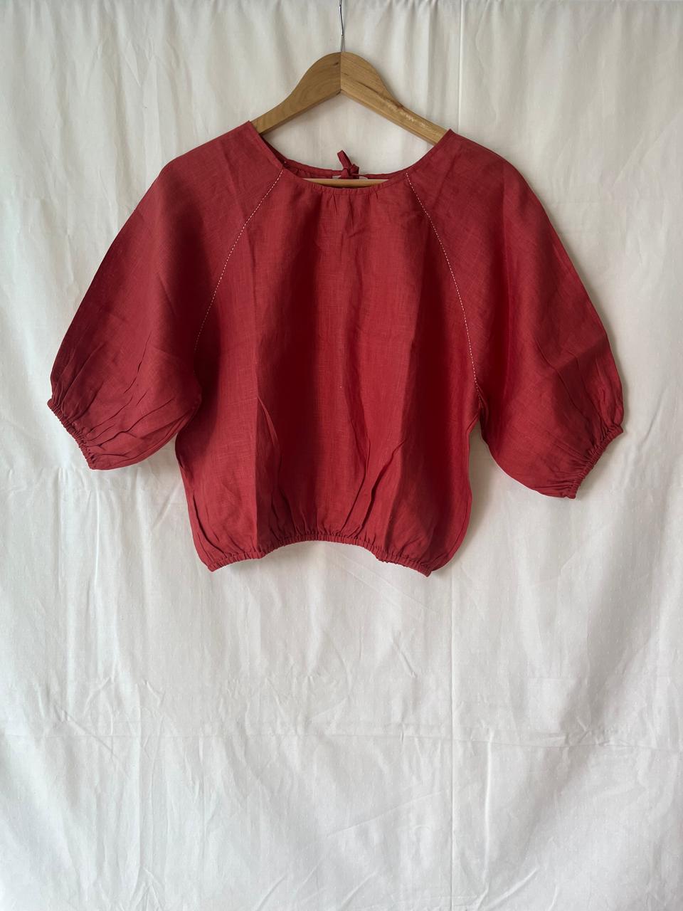 Linen Reglan Crop Top - Rust