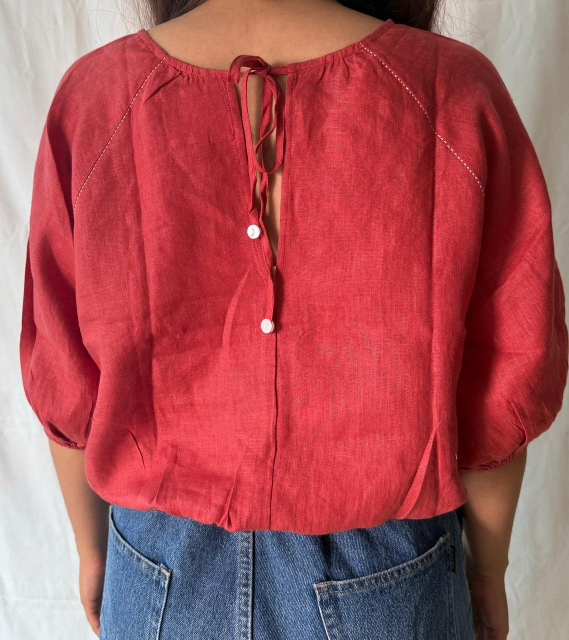 Linen Reglan Crop Top - Rust