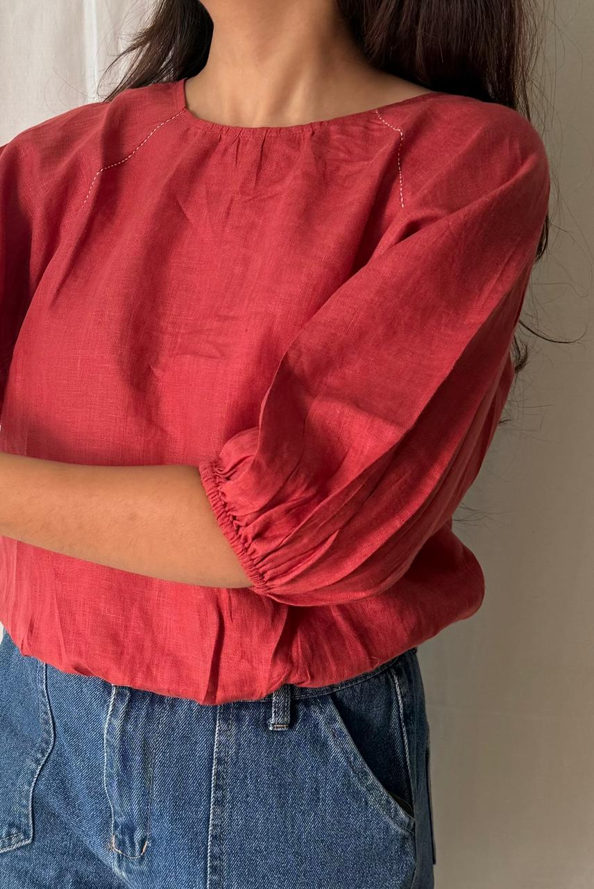 Linen Reglan Crop Top - Rust