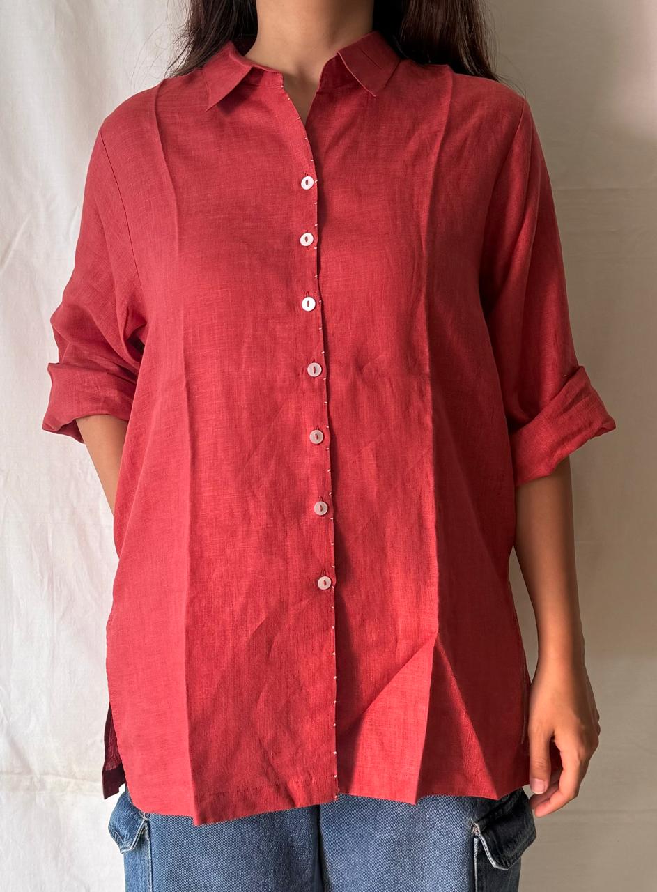 Linen Classic Collar Shirt - Rust