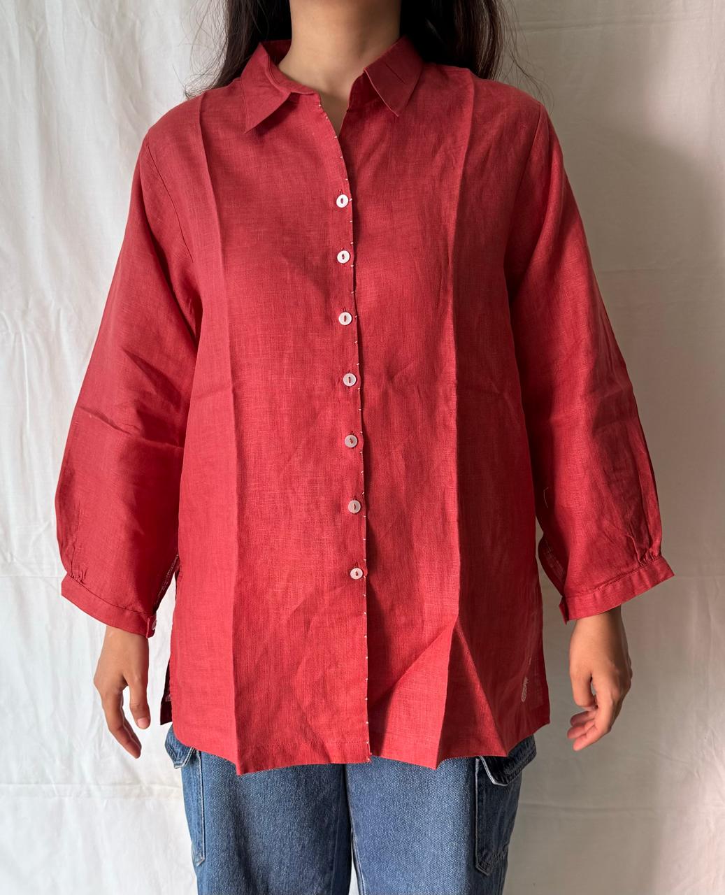Linen Classic Collar Shirt - Rust
