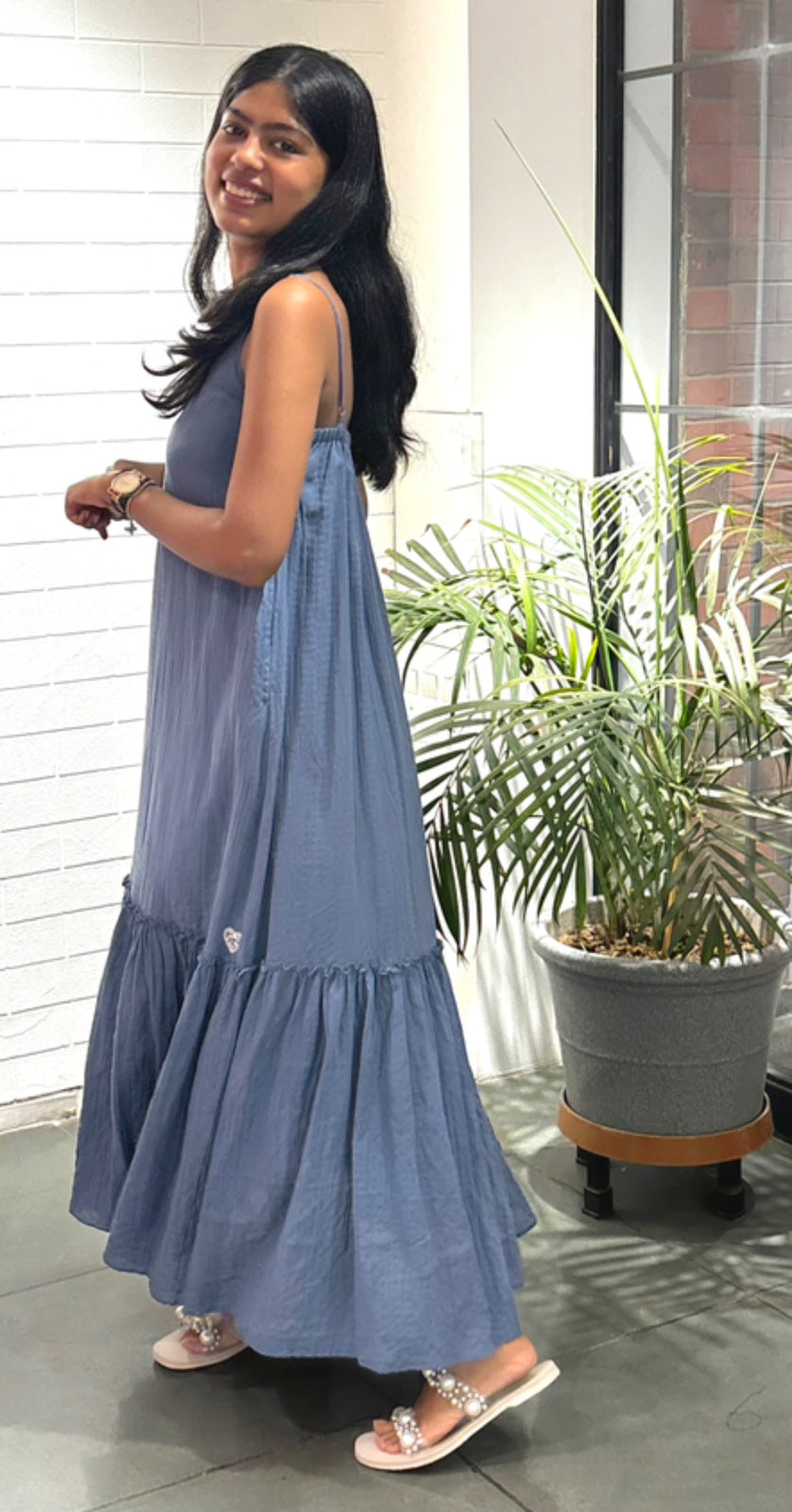 Crush Organic Cotton V-Neck Slip Dress - Icy Blue