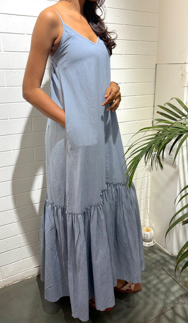 Crush Organic Cotton V-Neck Slip Dress - Powder Blue