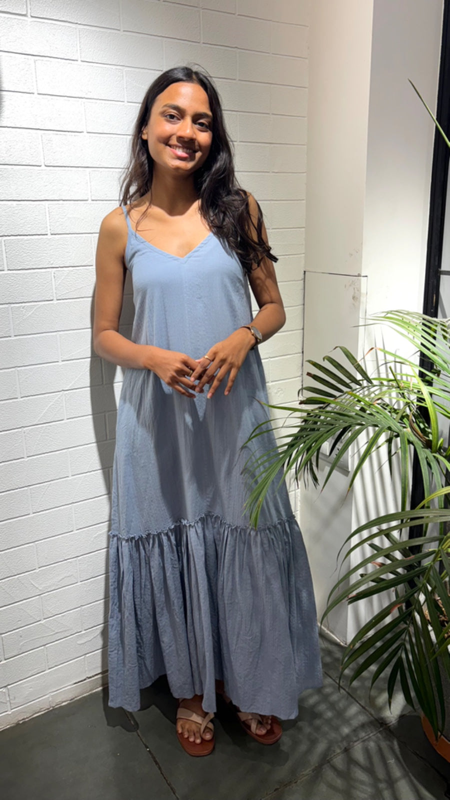 Crush Organic Cotton V-Neck Slip Dress - Powder Blue