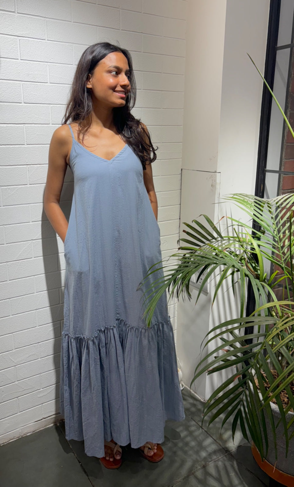 Crush Organic Cotton V-Neck Slip Dress - Powder Blue