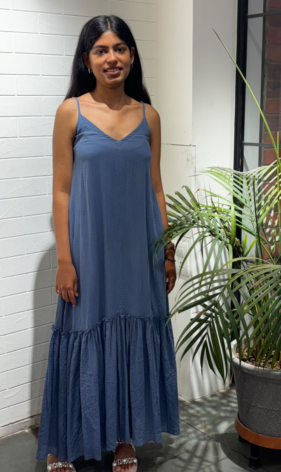 Crush Organic Cotton V-Neck Slip Dress - Icy Blue