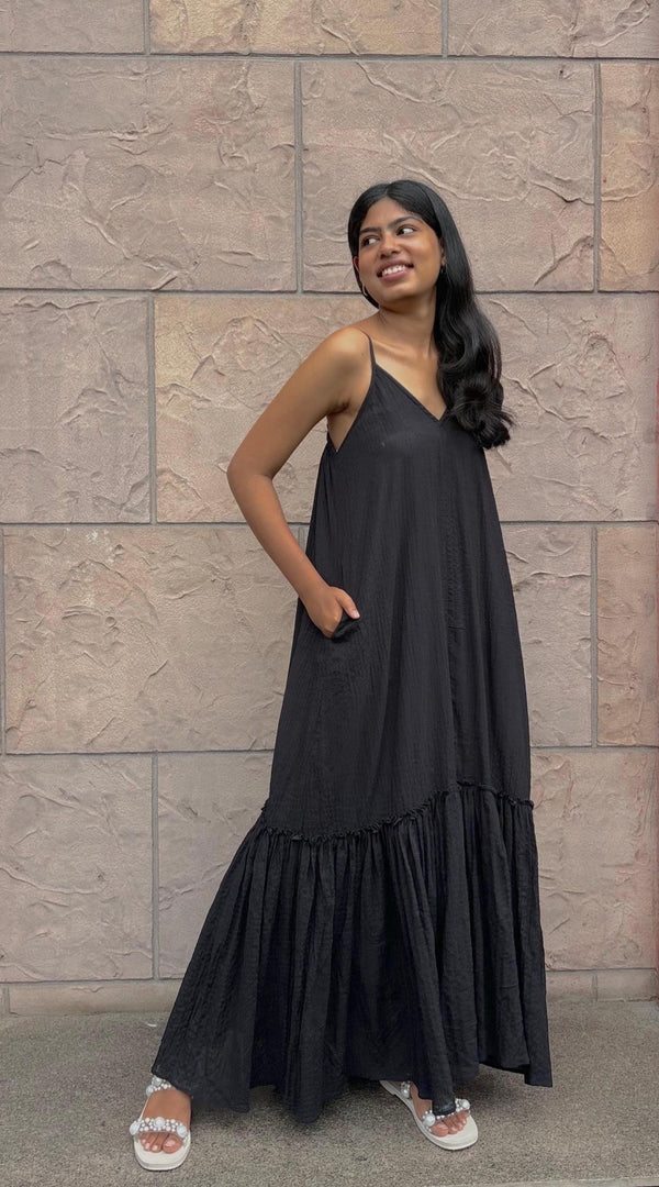 Crush Organic Cotton V-Neck Slip Dress - Black