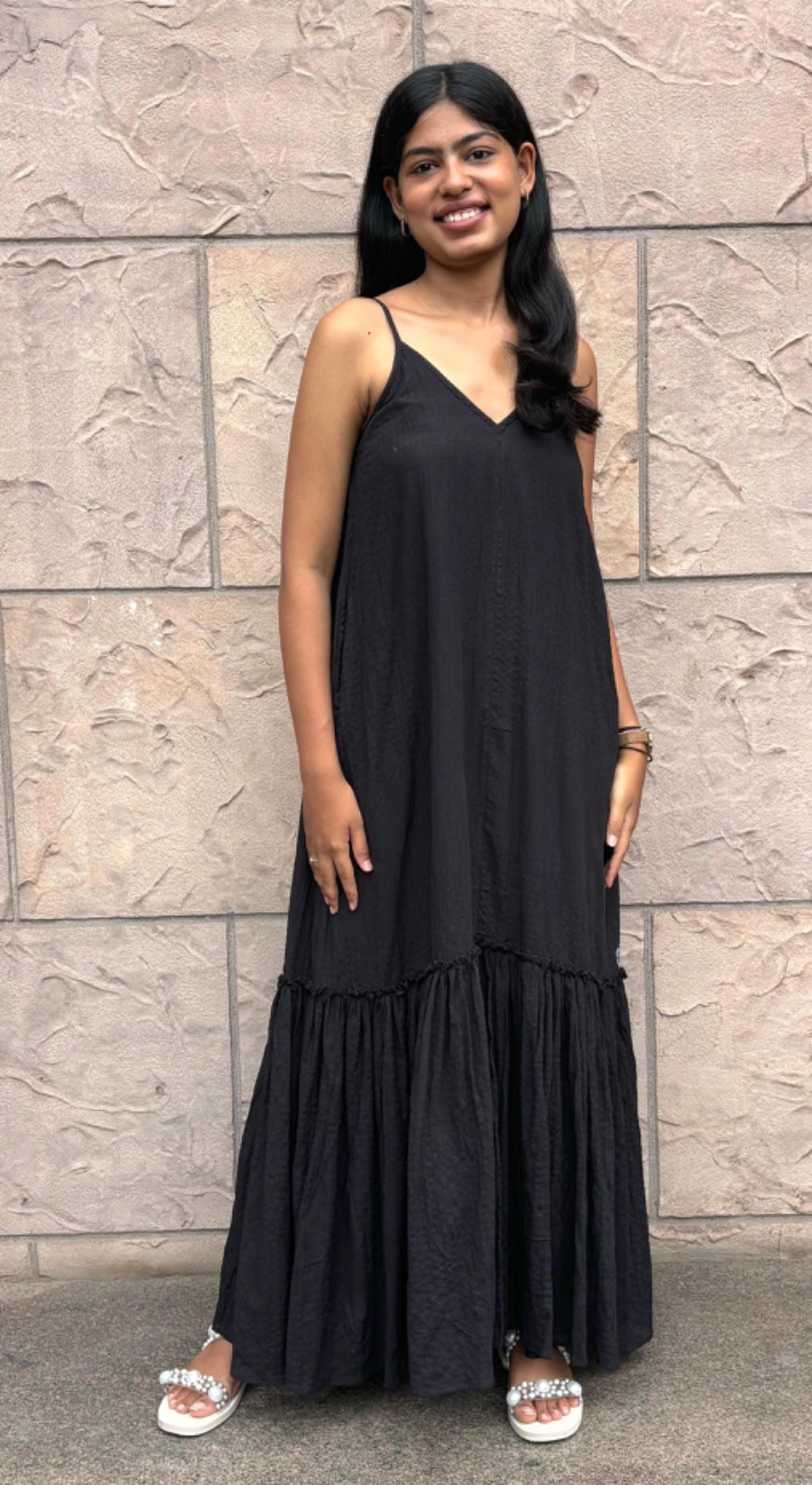 Crush Organic Cotton V-Neck Slip Dress - Black
