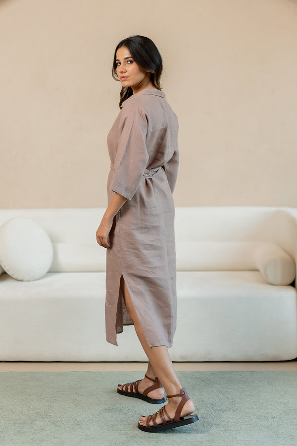Yavie-Linen-Long-dress-with-Pockets-Mud-
